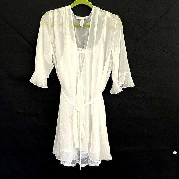 Oscar de la Renta Pink Label women’s sexy sheer chemise and robe set - Picture 10 of 12